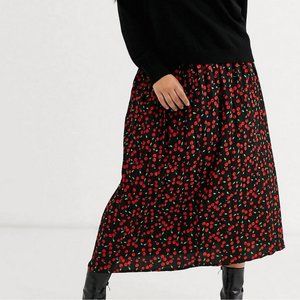 Pleated midi skirt in mini cherry print